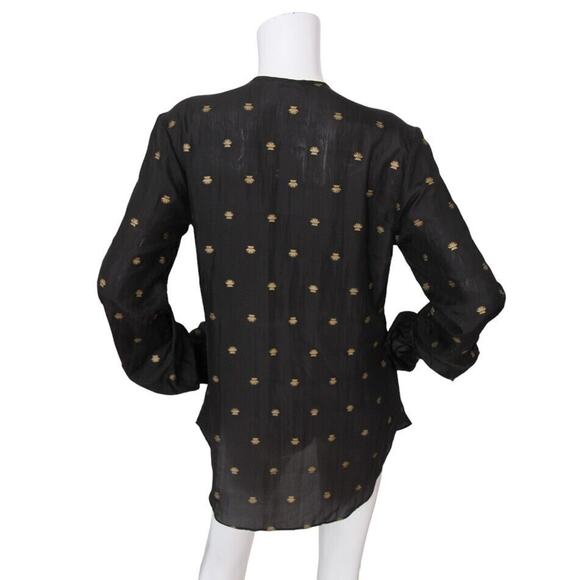St. Roche Catherine Silk Metallic Block Print Long Sleeve Blouse - Picture 5 of 6